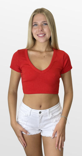 Everyday Cropped V Neck Tee