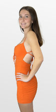 Load image into Gallery viewer, Orange Crush Mesh Ruched Dress