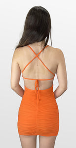 Orange Crush Mesh Ruched Dress
