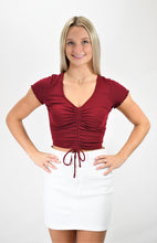 Load image into Gallery viewer, Out In Front Ruched Front Crop Tee