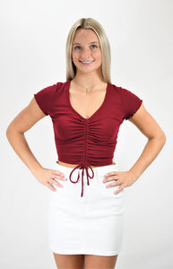 Out In Front Ruched Front Crop Tee