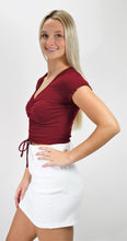 Load image into Gallery viewer, Out In Front Ruched Front Crop Tee