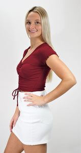 Out In Front Ruched Front Crop Tee