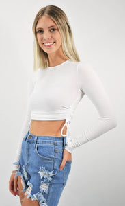 Everything Goes Side Ruched Long Sleeve Top