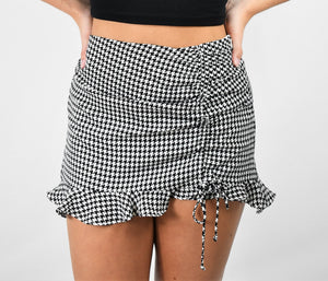 Hidden Secrets Houndstooth Side Ruched Mini Skirt