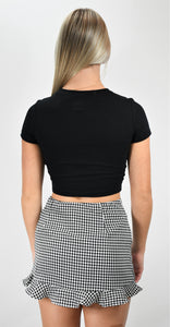 Hidden Secrets Houndstooth Side Ruched Mini Skirt