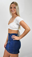Load image into Gallery viewer, All About Denim Mini Skirt with Side Buttons