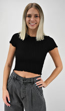 Load image into Gallery viewer, Risk Factor Pointelle Knit Crop