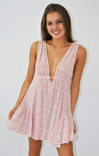 Print Deep V Swing Dress