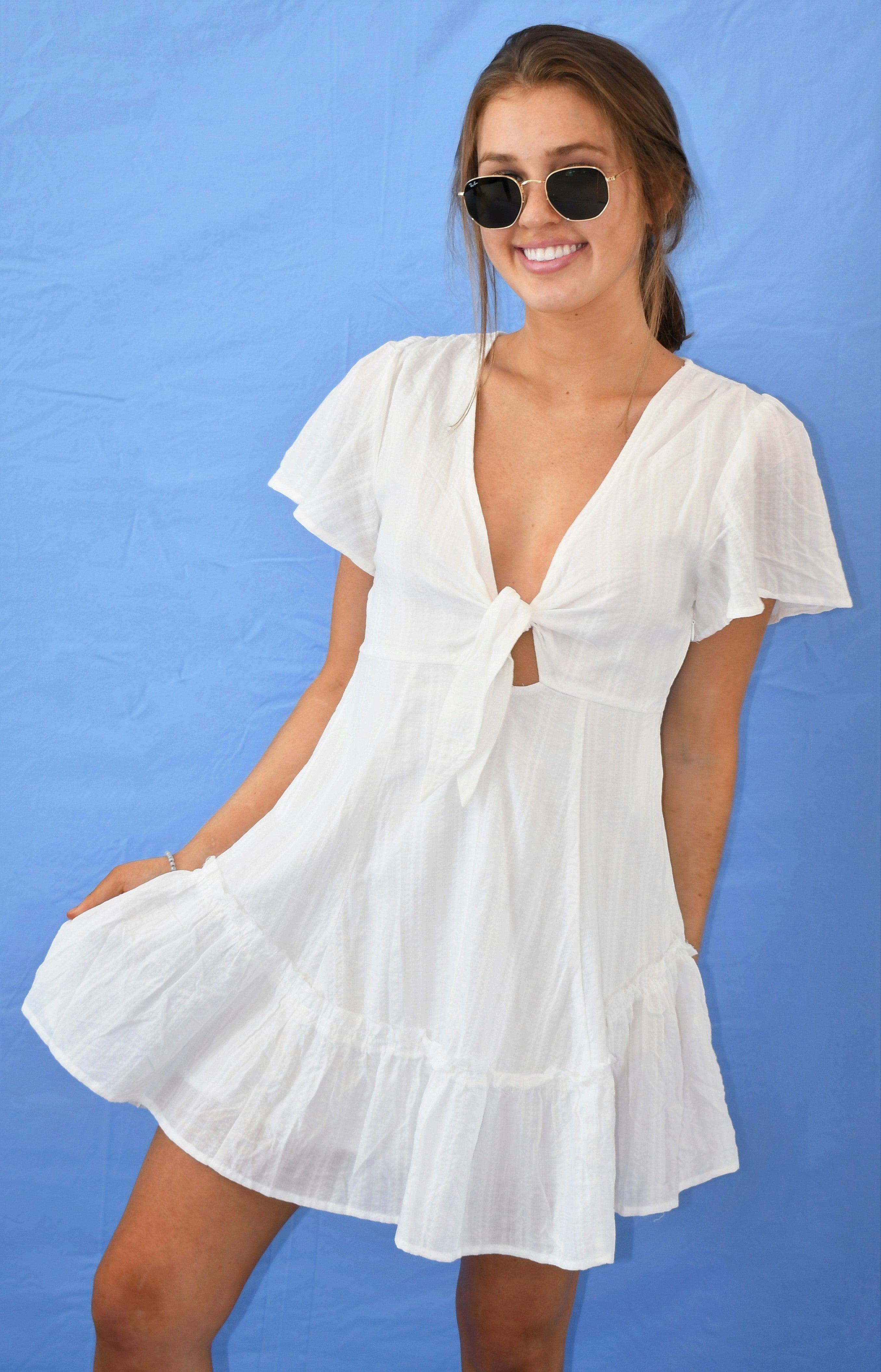 All A Flutter Empire Waist Dress with Flutter Sleeves M All A Flutter Empire Waist Dress with Flutter Sleeves M