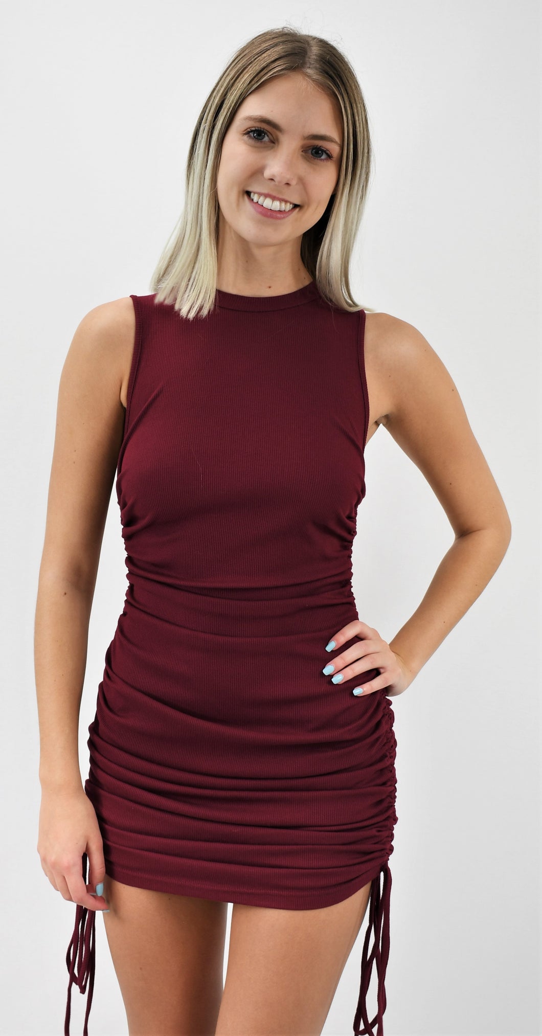 Long Story Short Ribbed Ruched Dress