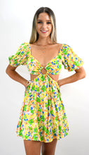 Load image into Gallery viewer, Yellow Watercolors O-Ring Open Midriff Mini Dress