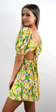 Load image into Gallery viewer, Yellow Watercolors O-Ring Open Midriff Mini Dress