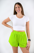 Load image into Gallery viewer, Lime of Day Wide Ribbed Velour Shorts