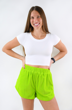 Load image into Gallery viewer, Lime of Day Wide Ribbed Velour Shorts