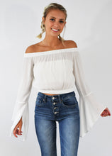 Load image into Gallery viewer, Off the Shoulder Boho Top with Bell Sleeves