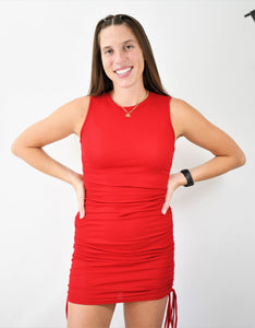 Red Planet Ribbed Ruched Bodycon Dress