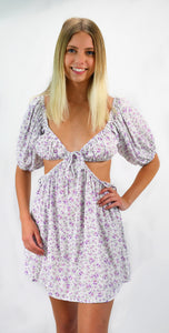 Little Purple Flowers Open Midriff Mini Dress