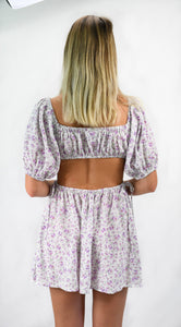 Little Purple Flowers Open Midriff Mini Dress