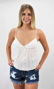 Eyelet You In On A Secret Spaghetti Strap Top