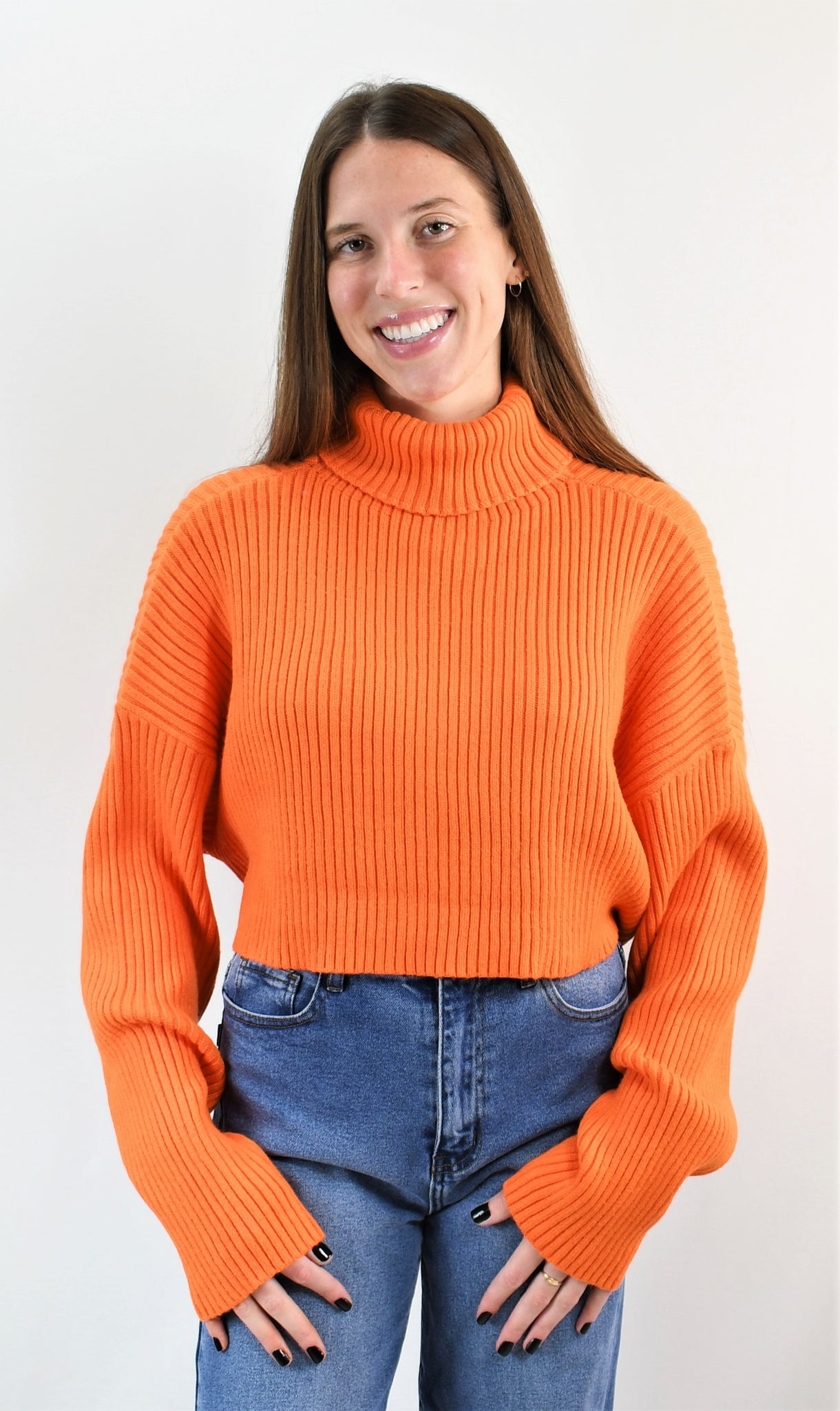 Cropped orange 2024 turtleneck sweater