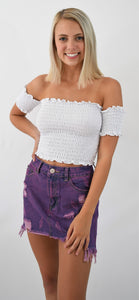 Color Wash Distressed Denim  Mini Skirt