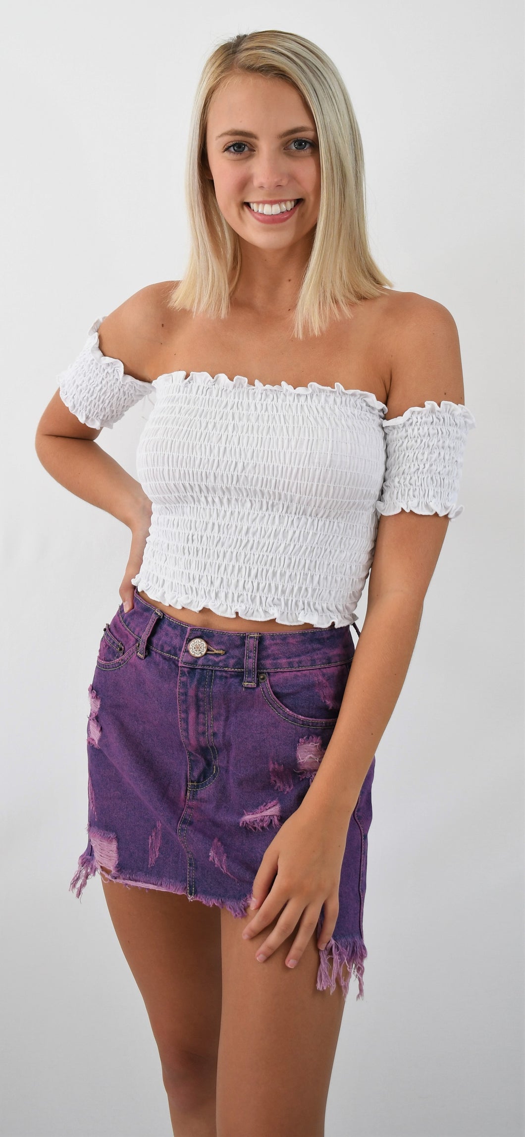 Color Wash Distressed Denim  Mini Skirt