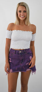 Color Wash Distressed Denim  Mini Skirt