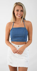 About Time Denim Halter Crop