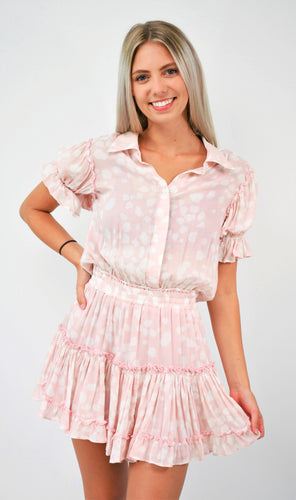 Pale Pink Spots Collared Mini Dress