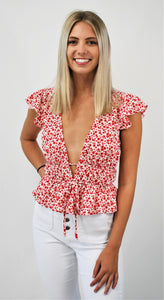 Pretty Posey Flowers Deep Plunge Top