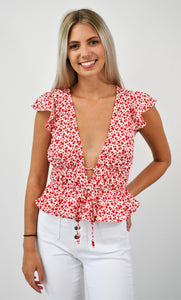 Pretty Posey Flowers Deep Plunge Top