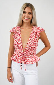 Pretty Posey Flowers Deep Plunge Top