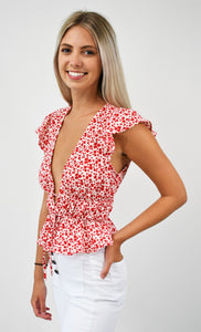 Pretty Posey Flowers Deep Plunge Top