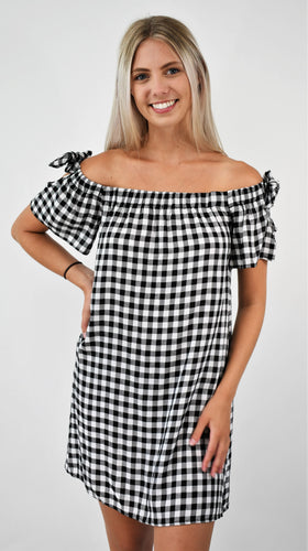 Charming Tie-Sleeve Gingham Shift Dress