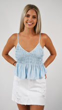 Load image into Gallery viewer, Babydoll Blue Smocked Top with Spaghetti Straps