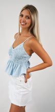 Load image into Gallery viewer, Babydoll Blue Smocked Top with Spaghetti Straps