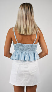 Babydoll Blue Smocked Top with Spaghetti Straps