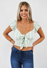 Load image into Gallery viewer, The Green Stripe Front Tie Top With Smocked Waist