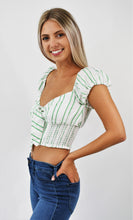 Load image into Gallery viewer, The Green Stripe Front Tie Top With Smocked Waist