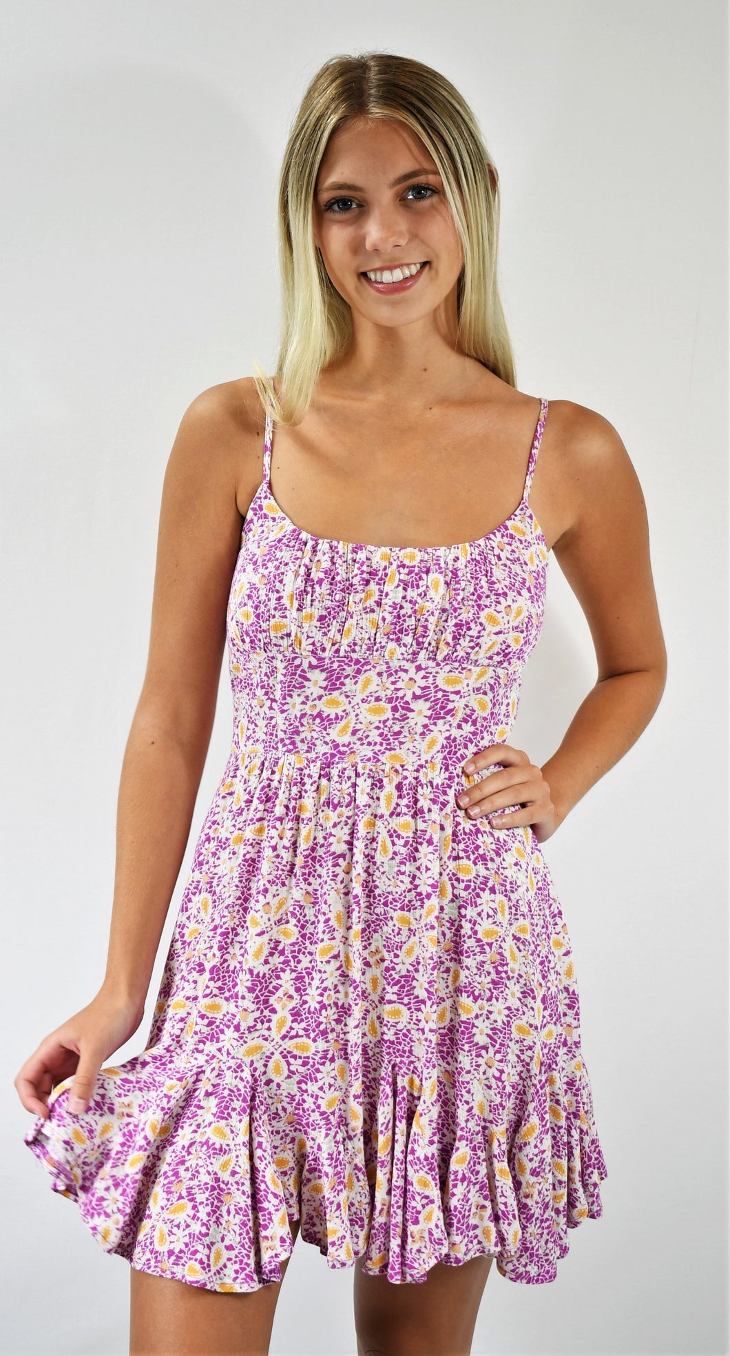 Wild Orchid Sundress with Ruffle Flounce Bottom