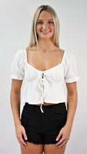 Load image into Gallery viewer, All Around Tie Front Crop Top With Peplum