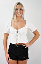 Load image into Gallery viewer, All Around Tie Front Crop Top With Peplum