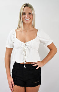 All Around Tie Front Crop Top With Peplum