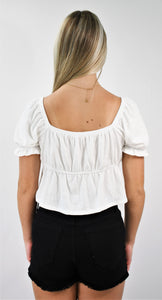 All Around Tie Front Crop Top With Peplum