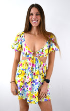 Load image into Gallery viewer, Blue Wildflowers O-Ring Open Midriff Mini Dress