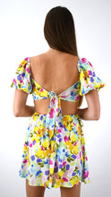 Load image into Gallery viewer, Blue Wildflowers O-Ring Open Midriff Mini Dress