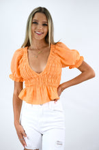 Load image into Gallery viewer, Orange Appeal Smocked Bodice Top With Cap Sleeves