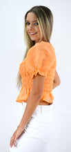 Load image into Gallery viewer, Orange Appeal Smocked Bodice Top With Cap Sleeves