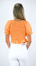 Load image into Gallery viewer, Orange Appeal Smocked Bodice Top With Cap Sleeves